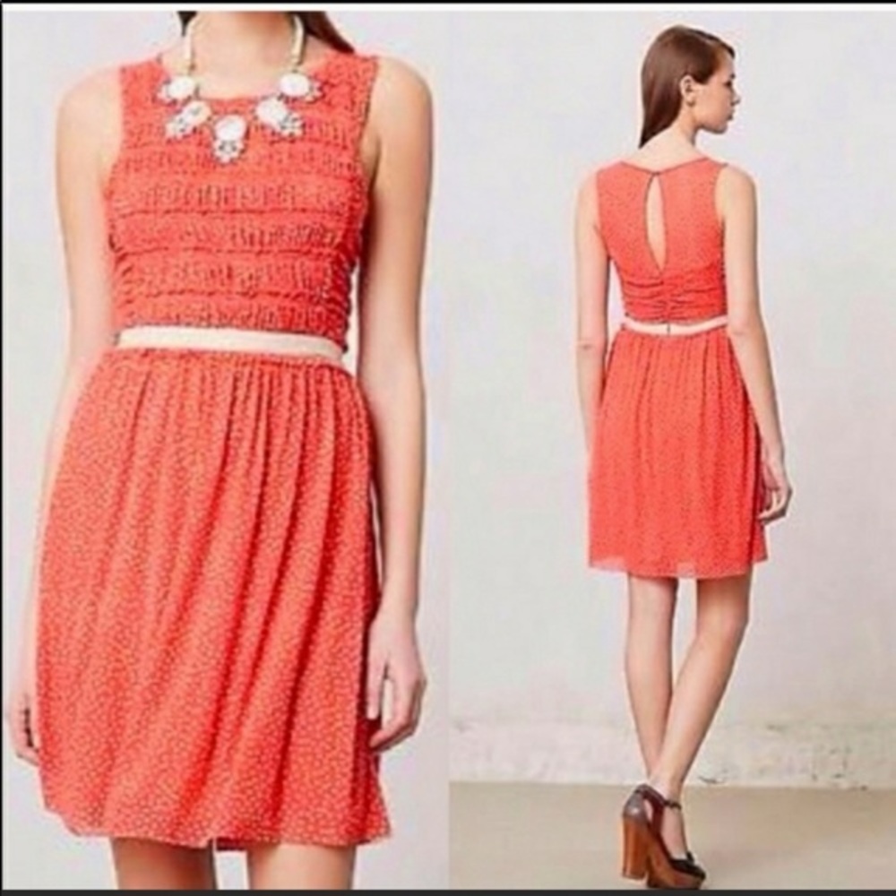 Anthropologie Postmark Coral Polka Dot Dress - Picture 1 of 10